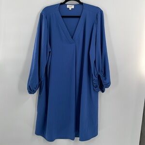 Oddy V Neck Pleated Balloon Sleeve Dress 1X